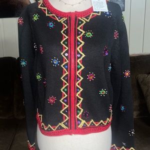 Michael Simon • Vintage • Black/Red • Sweater • Cardigan • Small • Beaded • New